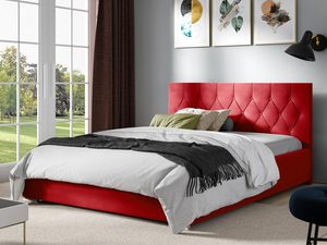 Miniaturka 7 - Czerwone łóżko z wysokim pikowaniem i kontrastową pościelą
