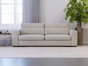 Miniaturka 41 - Sofa kremowa tapicerowana z grubymi poduchami do nowoczesnego wnętrza