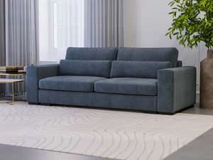 Miniaturka 45 - Sofa granatowa tapicerowana z funkcją relaksu w jasnym wnętrzu