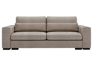 Miniaturka 1 - Sofa beżowa z wysokimi poduchami i prostym designem