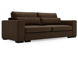 Miniaturka 6 - Sofa brązowa tapicerowana z poduszkami i wysokim siedziskiem