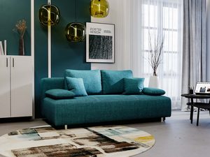 Miniaturka 48 - Sofa turkusowa tapicerowana z funkcją relaksu i grubymi poduchami