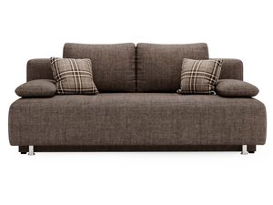 Miniaturka 2 - Brązowa sofa z przeszyciami i dekoracyjnymi poduszkami