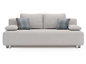 Miniaturka 5 - Sofa jasnoszara z dekoracyjnymi poduszkami i prostym oparciem
