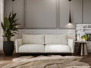 Miniaturka 22 - Trzyosobowa sofa kremowa z prostym oparciem do klasycznego wnętrza