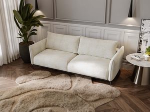Miniaturka 25 - Skandynawska sofa kremowa dwuosobowa z tapicerowanym siedziskiem