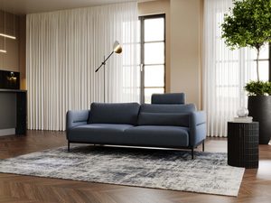 Miniaturka 30 - Sofa granatowa z pikowanym siedziskiem w eleganckim salonie