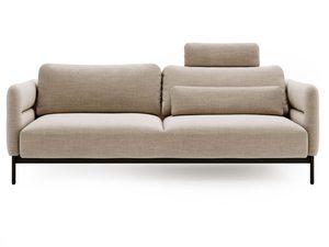 Miniaturka 33 - Sofa beżowa z zagłówkami i elegancką tapicerką