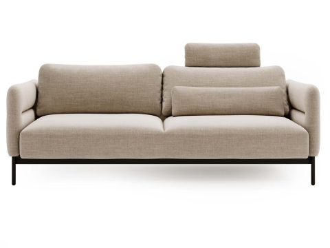 Sofa beżowa z zagłówkami i elegancką tapicerką