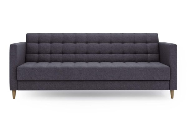 Grafitowa sofa pikowana z geometrycznym wzorem i prostą formą