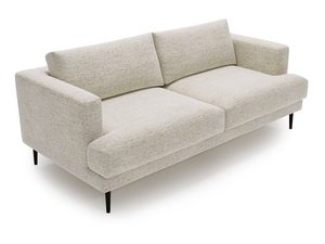Miniaturka 11 - Sofa boucle kremowa z ozdobnymi poduchami i zaokrągloną linią