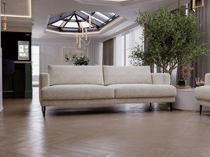 Miniaturka 31 - Sofa piaskowa z tkaniny z prostym oparciem i niskim siedziskiem