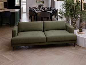 Miniaturka 38 - Oliwkowozielona sofa z tapicerką i niskim siedziskiem w salonie