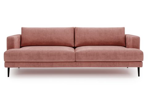 Łososiowa sofa z elegancką formą i miękkim tapicerowanym siedziskiem