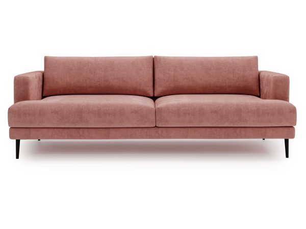 Łososiowa sofa z elegancką formą i miękkim tapicerowanym siedziskiem