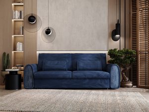 Miniaturka 27 - Granatowa sofa funkcją spania i otwartym pojemnikiem na pościel