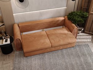 Miniaturka 23 - Rozłożona sofa w kolorze rdzawym na jasnym dywanie