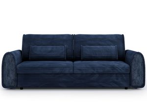 Miniaturka 3 - Granatowa sofa z dekoracyjnymi poduszkami i prostym oparciem