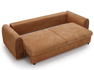 Miniaturka 14 - Rudy narożnik tapicerowany z poziomymi przeszyciami