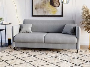 Miniaturka 6 - Szara sofa dwuosobowa tapicerowana w eleganckim salonie