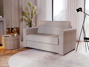 Miniaturka 20 - Beżowa sofa kompaktowa jednoosobowa przy kominku w salonie