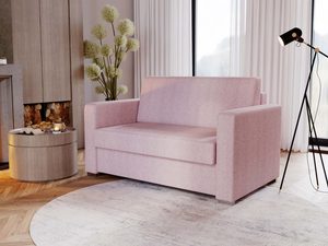 Miniaturka 24 - Różowa sofa kompaktowa mini w eleganckim salonie z kominkiem