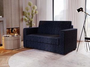 Miniaturka 23 - Granatowa sofa kompaktowa jednoosobowa przy kominku aranżacja
