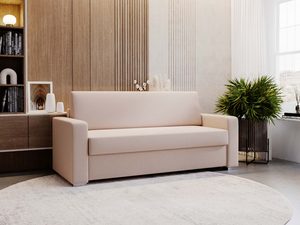 Miniaturka 6 - Beżowa sofa trzyosobowa tapicerowana w nowoczesnym salonie