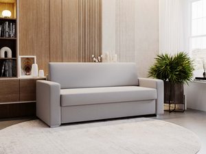 Miniaturka 10 - Szara sofa trzyosobowa tapicerowana w aranżacji salonu