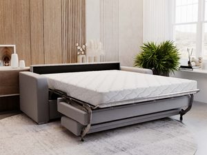 Miniaturka 7 - Sofa szara rozkładana z pikowanym materacem w salonie