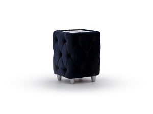 Miniaturka 3 - Puf tapicerowany granatowy welurowy z pikowaniem i srebrnymi nóżkami