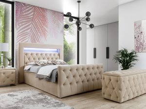 Miniaturka 7 - Beżowe łóżko z pikowanym zagłówkiem i podświetleniem LED