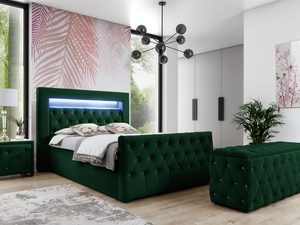 Miniaturka 8 - Zielone łóżko z pikowanym zagłówkiem i podświetleniem LED