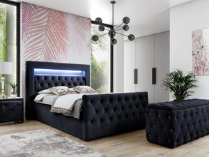 Miniaturka 9 - Granatowe łóżko z pikowanym zagłówkiem i oświetleniem LED