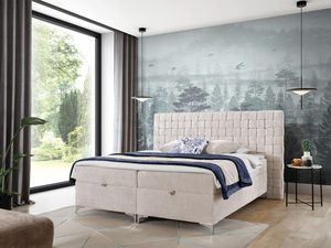 Miniaturka 9 - Beżowe łóżko z dekoracyjnym pikowaniem i prostymi nóżkami