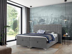 Miniaturka 6 - Szare łóżko z dekoracyjnym pikowaniem i kontrastującym materacem