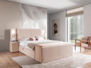 Miniaturka 1 - Łóżko tapicerowane w kolorze jasno różowym z zestawem stolików nocnych