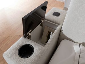 Miniaturka 3 - Nowoczesna podłokietnikowa skrzynia tapicerowana w kremowym kolorze