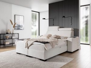 Miniaturka 4 - Łóżko tapicerowane w jasnym beżowym kolorze z eleganckim wykończeniem