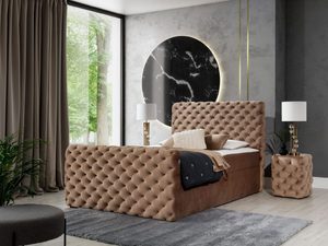 Miniaturka 1 - Łóżko tapicerowane pikowane, brązowe, styl glamour