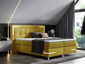 Miniaturka 3 - Nowoczesne łóżko tapicerowane w musztardowym kolorze z eleganckim wykończeniem