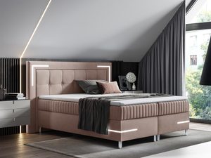 Miniaturka 5 - Nowoczesne łóżko tapicerowane w brązowym kolorze z metalowymi nóżkami