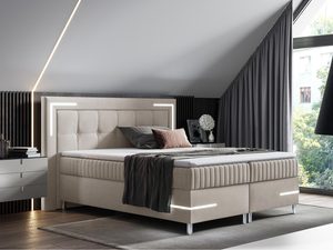 Miniaturka 7 - Nowoczesne łóżko tapicerowane w beżowym kolorze z metalowymi nóżkami