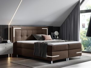 Miniaturka 9 - Nowoczesne łóżko tapicerowane w brązowym kolorze z metalowymi nóżkami