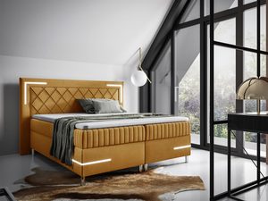 Miniaturka 8 - Tapicerowane łóżko sypialniane w kolorze musztardowym z pikowanym frontem