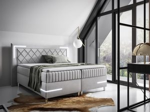 Miniaturka 7 - Łóżko tapicerowane w kolorze szarym z pikowanym zagłówkiem w aranżacji sypialnianej