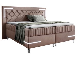 Miniaturka 6 - Stylowe łóżko z różowym obiciem i metalicznymi akcentami w sypialni