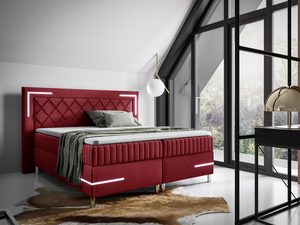 Miniaturka 11 - Łóżko tapicerowane w kolorze czerwonym z pikowanym zagłówkiem w aranżacji sypialni