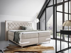 Miniaturka 13 - Nowoczesne łóżko tapicerowane w kolorze beżowym z podświetleniem LED do sypialni