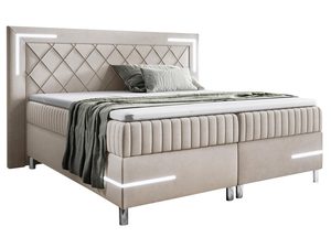 Miniaturka 14 - Nowoczesne łóżko tapicerowane w kolorze beżowym z podświetleniem LED